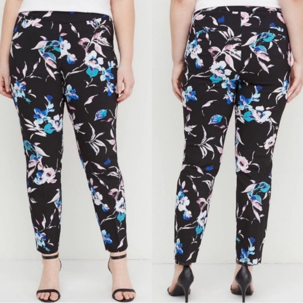 Lane Bryant Allie Floral Ankle Pants Size 24R Black